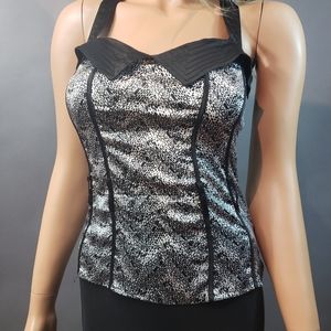 Bebe Small sleeveless top black and white with black tie around neck